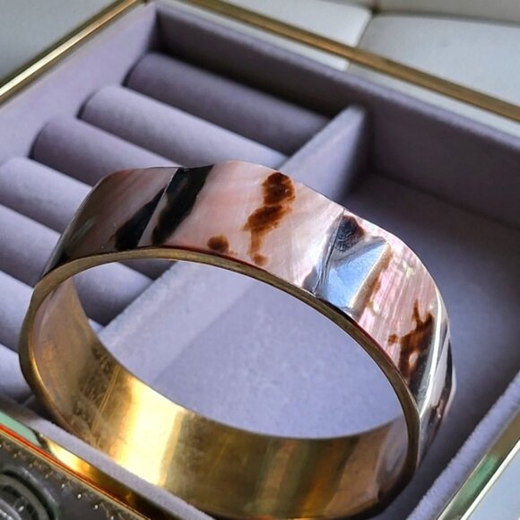 Vintage Brass Abalone Shell Round Bangle Bracelet Handcrafted Boho - Picture 8 of 8